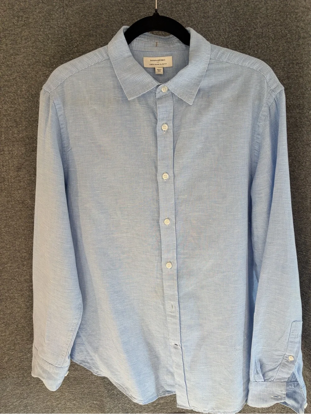 Banana Republic Light Blue Microcheck Linen-Blend Dress Shirt Size M